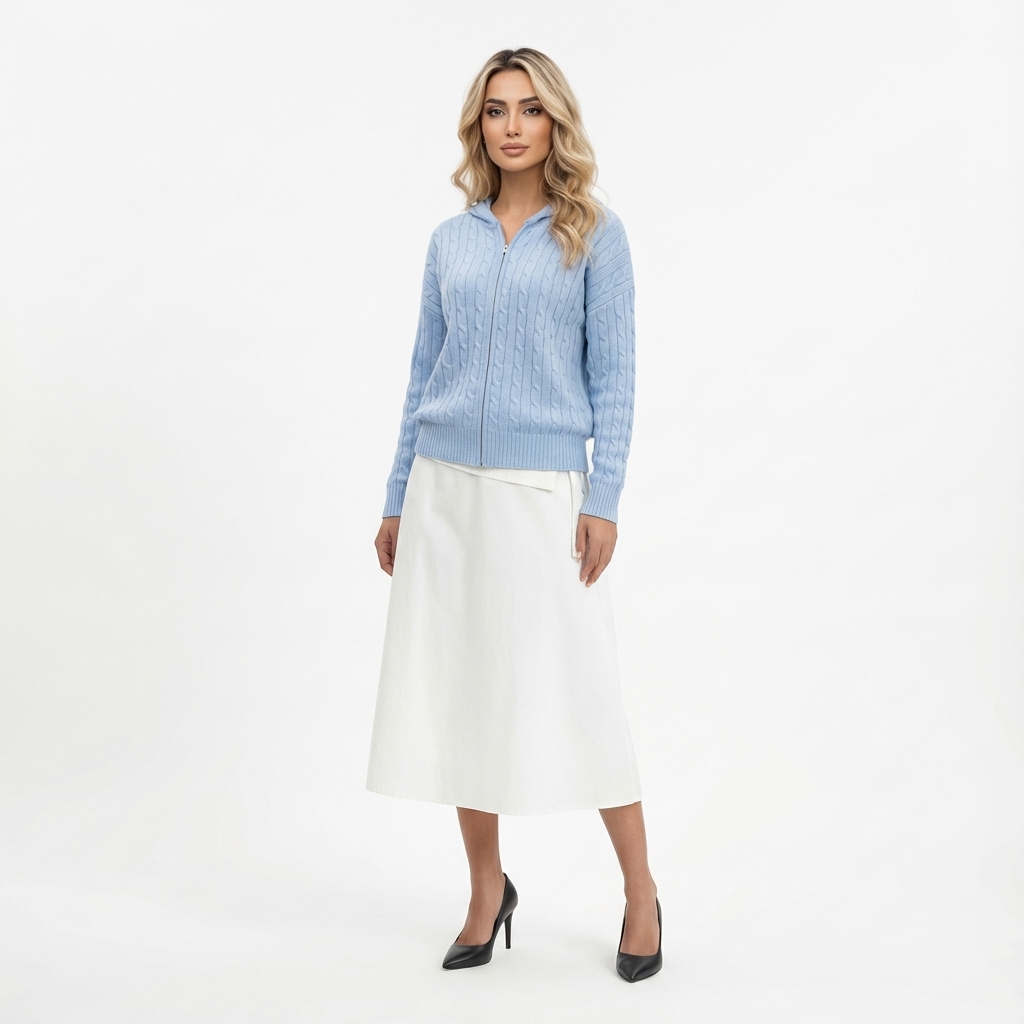 Sabrena Cable-Knit Zip-Up Hoodie