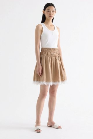 Bambi Shirred Lace-Trim Skirt