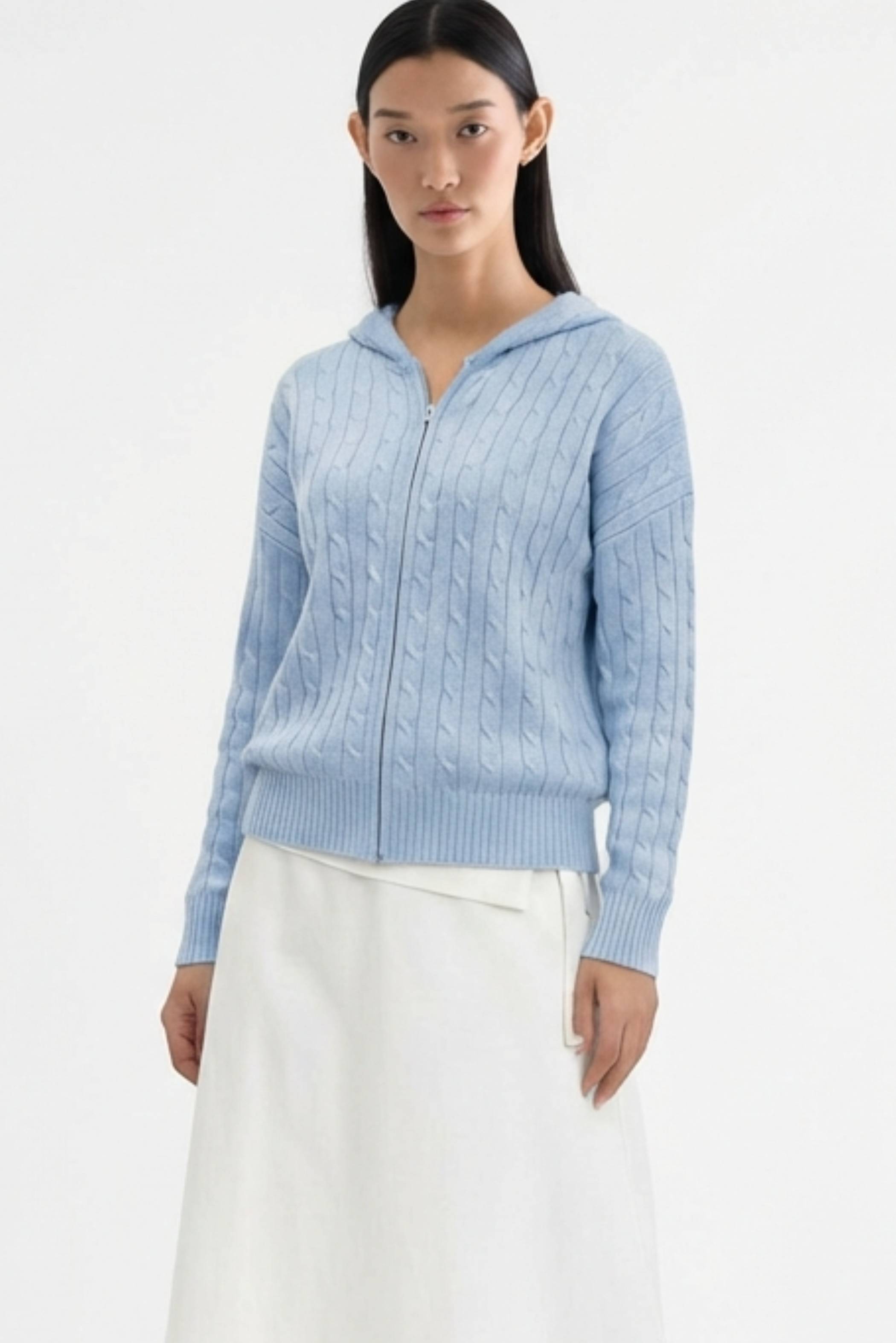 Sabrena Cable-Knit Zip-Up Hoodie