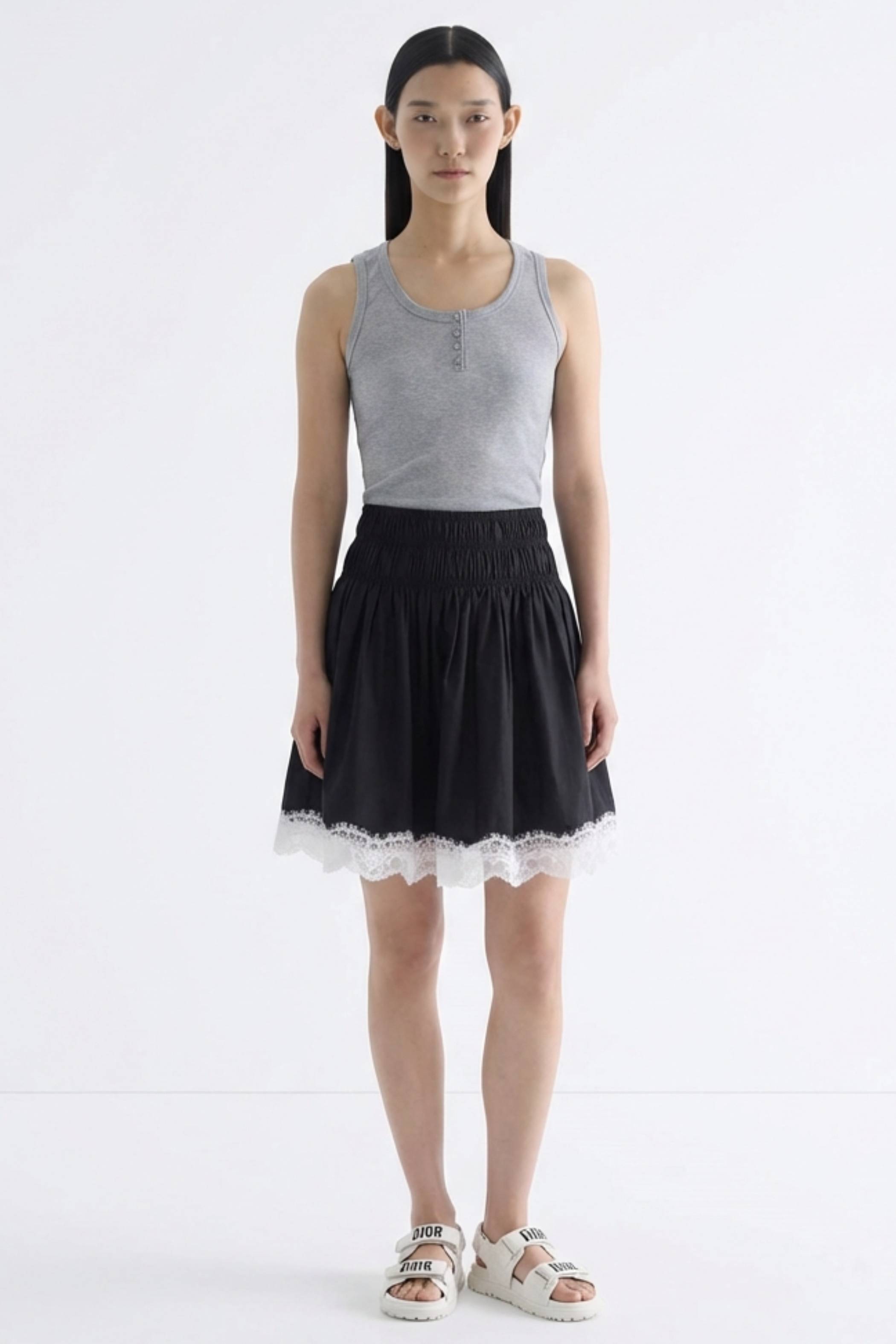 Bambi Shirred Lace-Trim Skirt