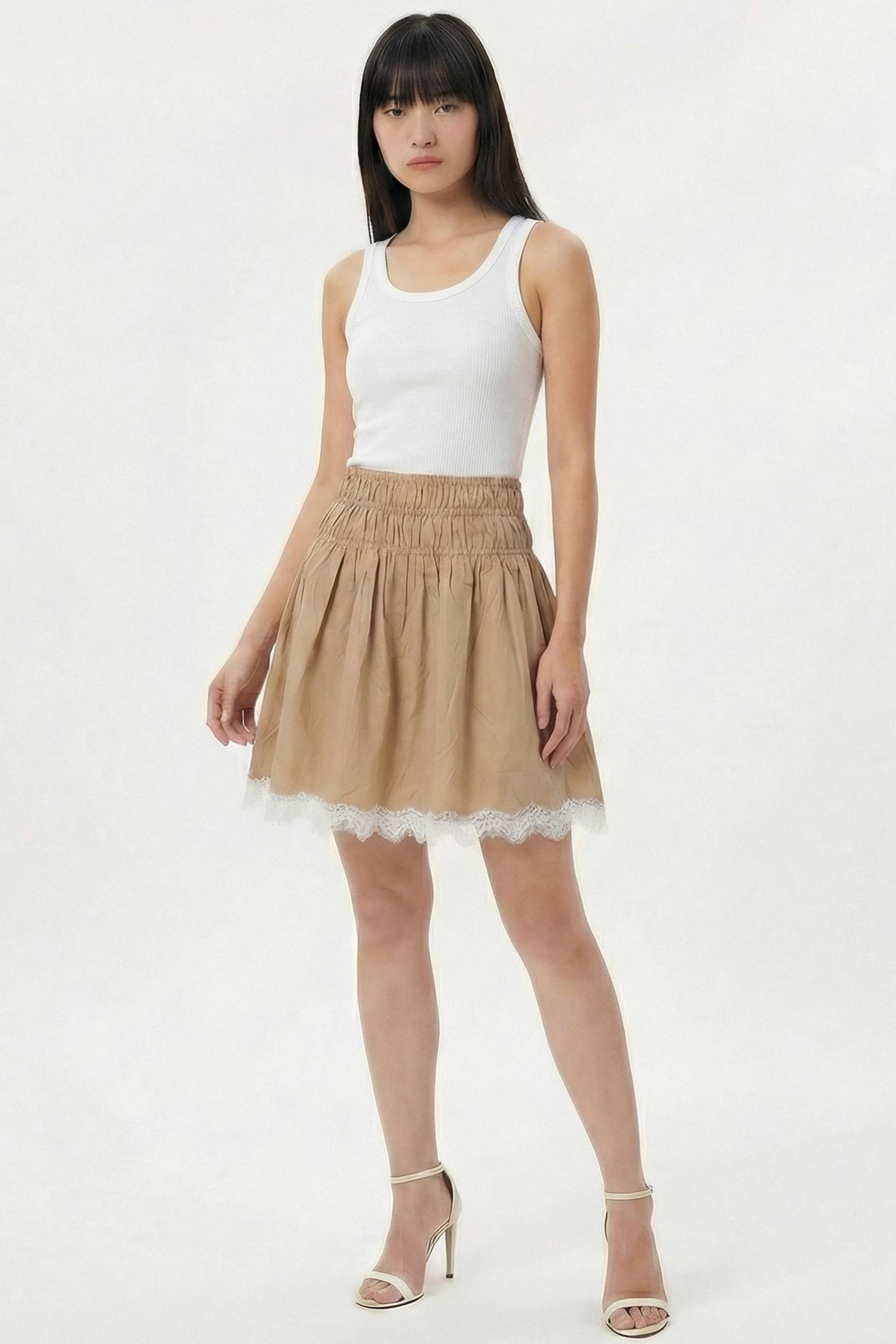 Bambi Shirred Lace-Trim Skirt