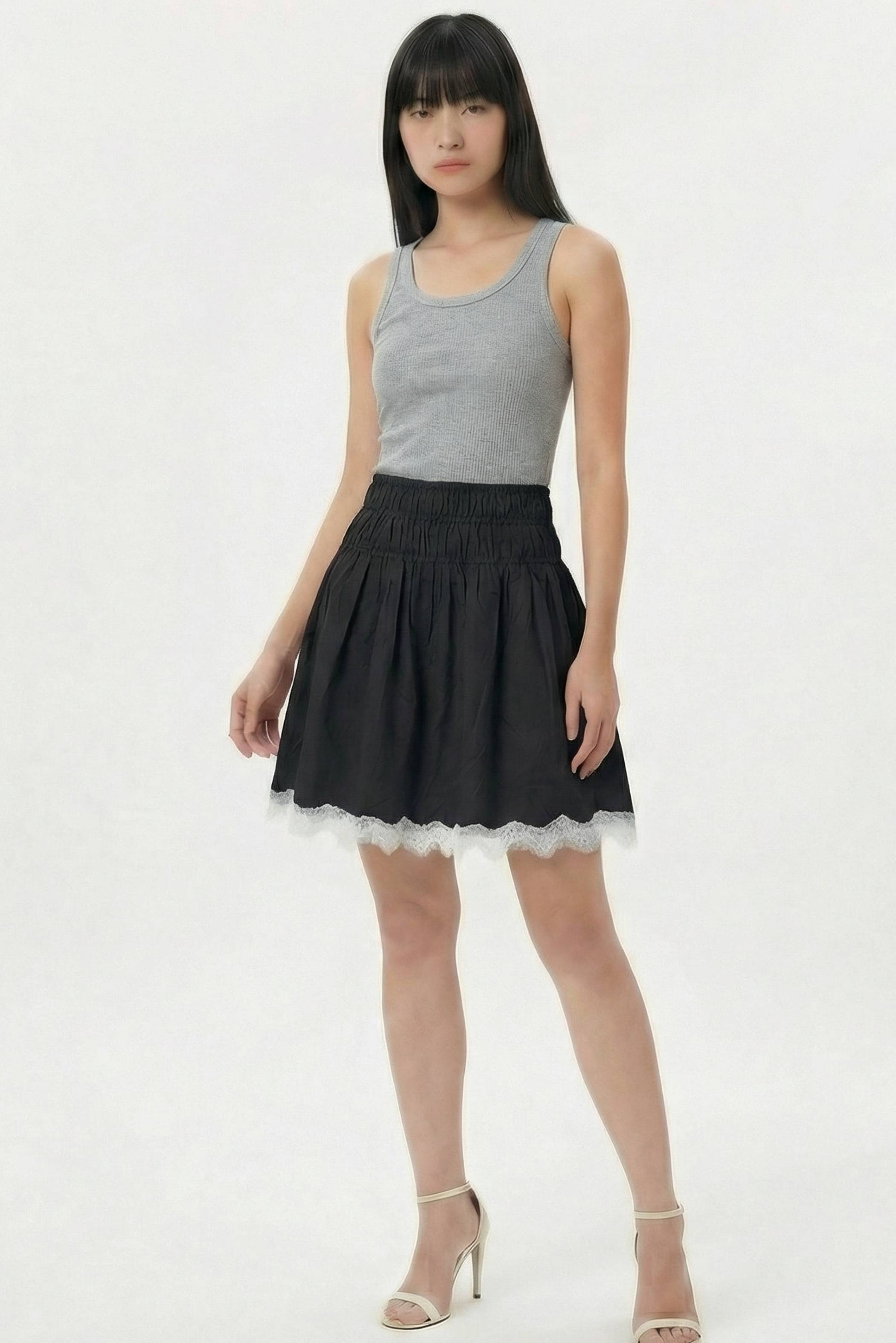 Bambi Shirred Lace-Trim Skirt