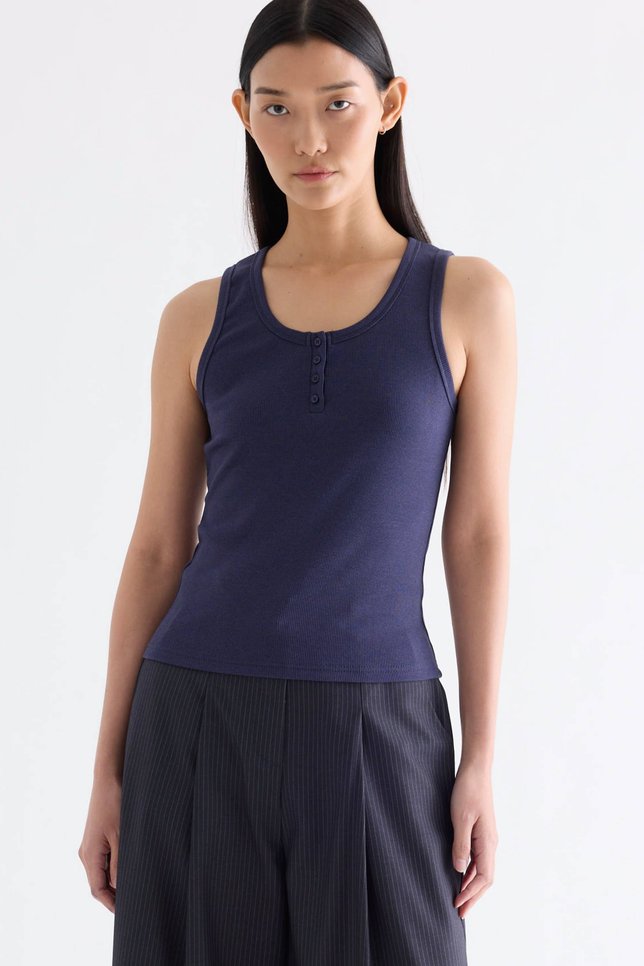 Micher Ribbed Half-Button Tank