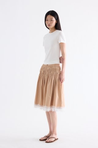 Bambi Shirred Lace-Trim Skirt