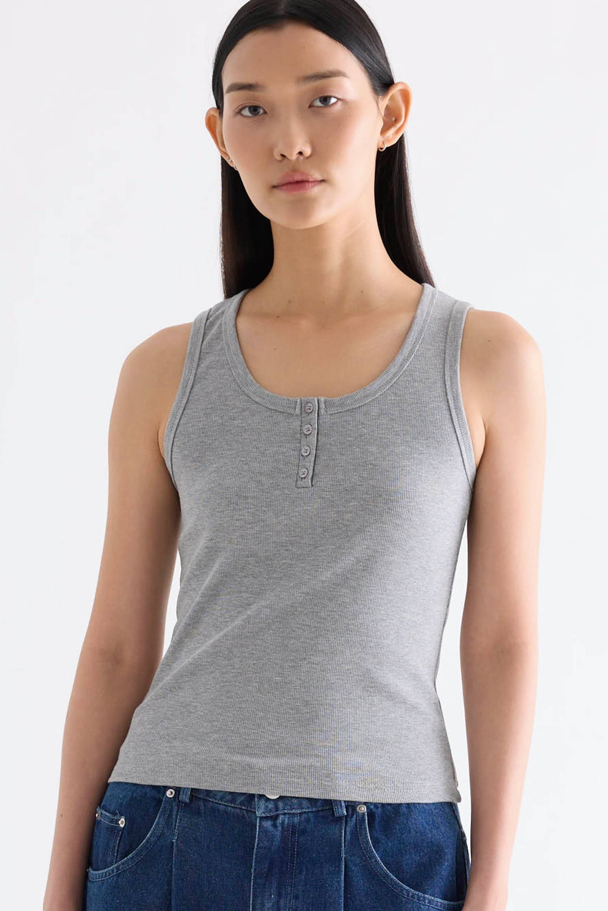 Micher Ribbed Half-Button Tank