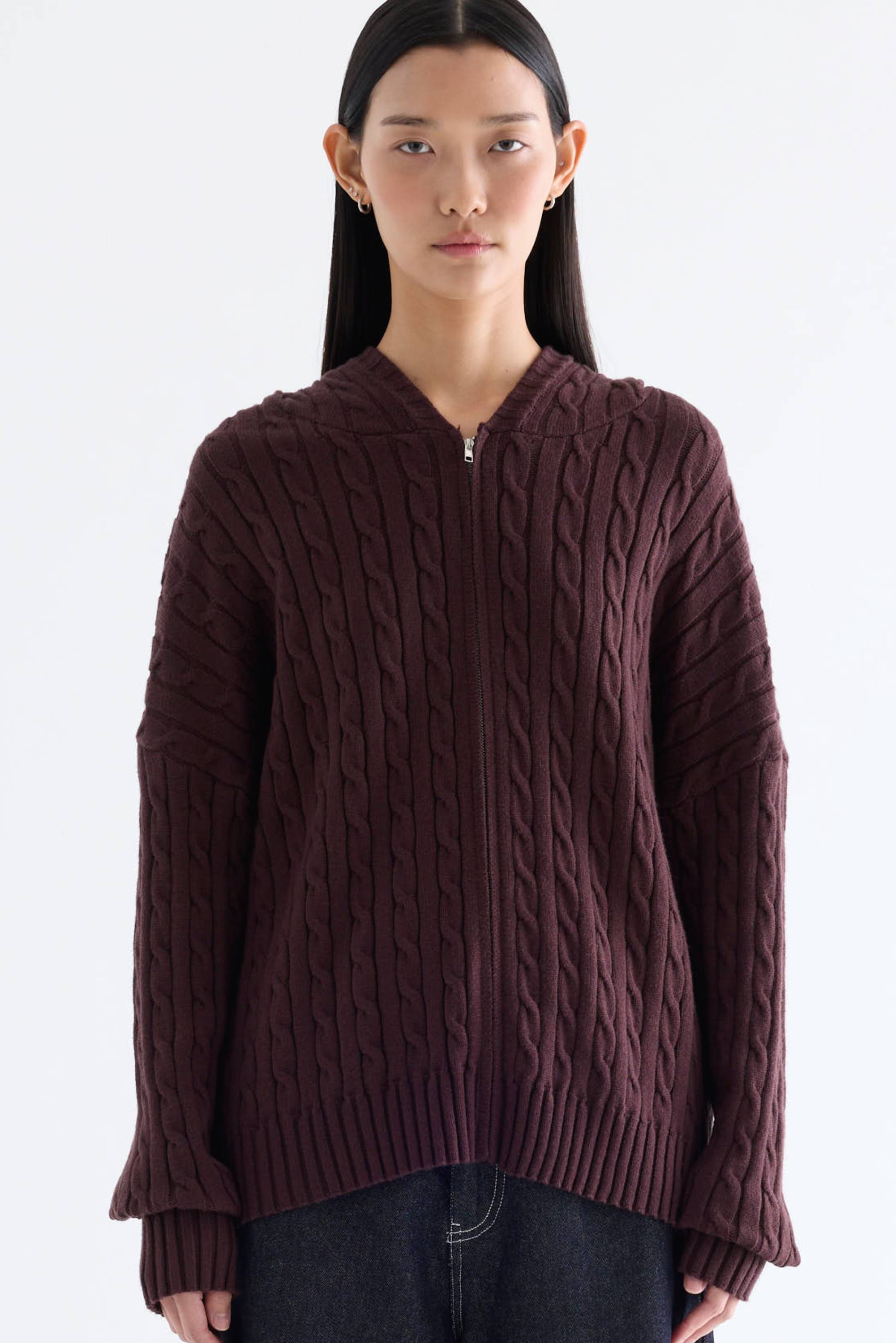 Sabrena Cable-Knit Zip-Up Hoodie
