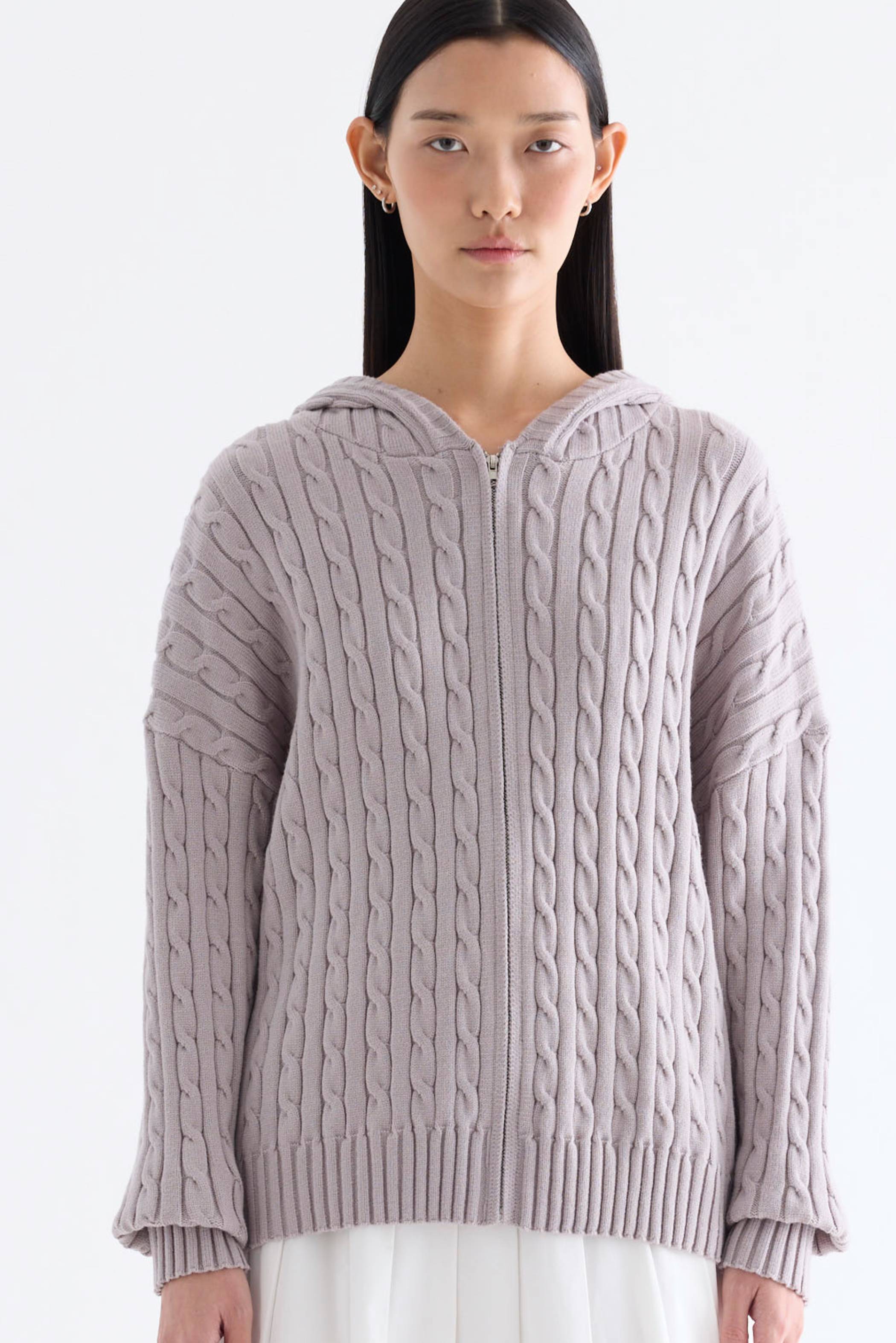 Sabrena Cable-Knit Zip-Up Hoodie