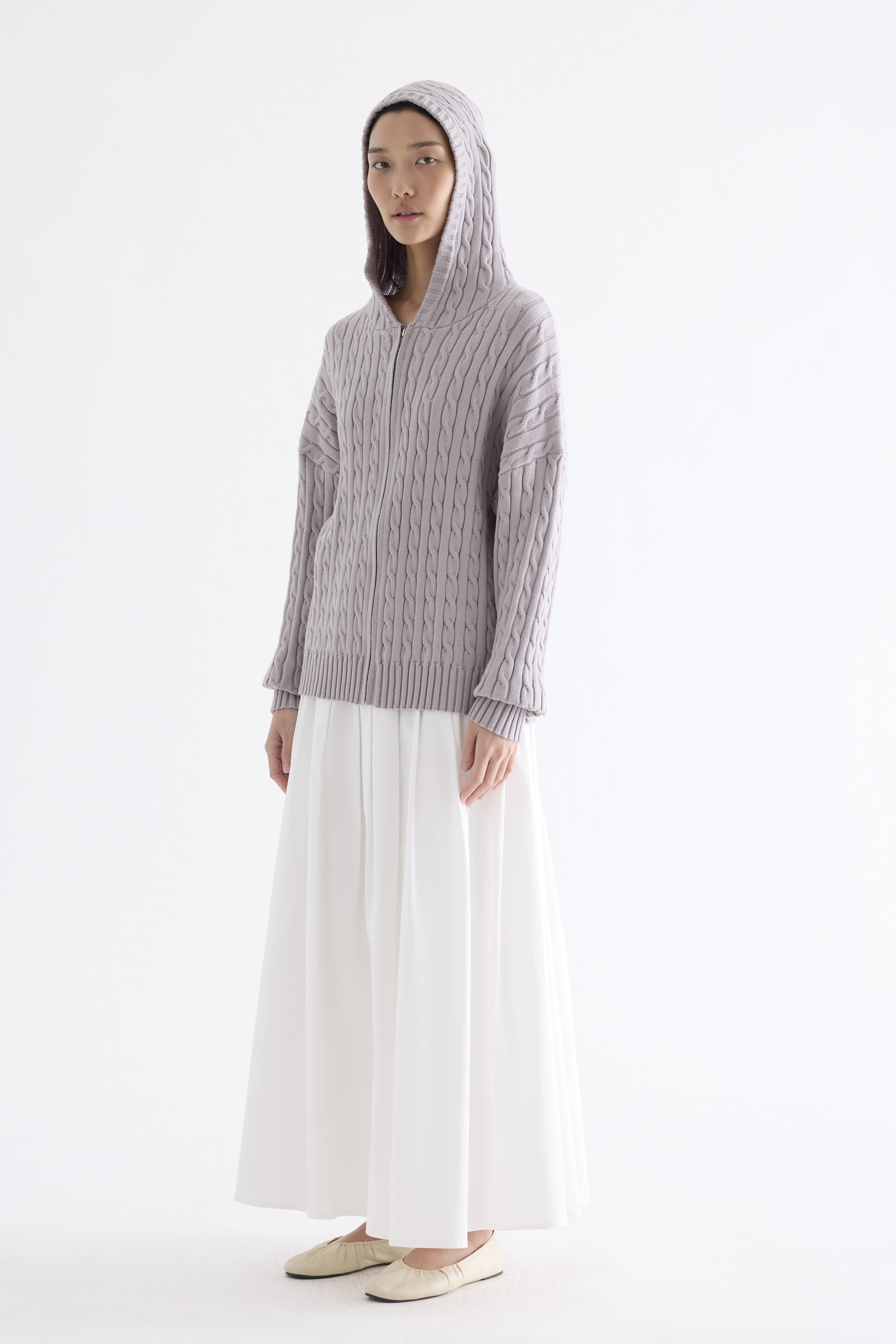 Sabrena Cable-Knit Zip-Up Hoodie