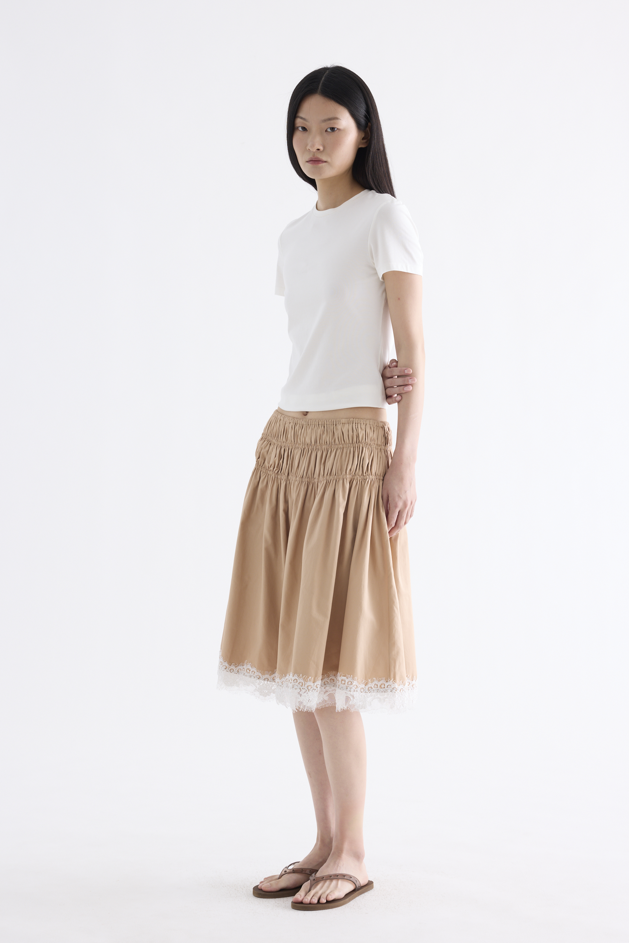 Bambi Shirred Lace-Trim Skirt