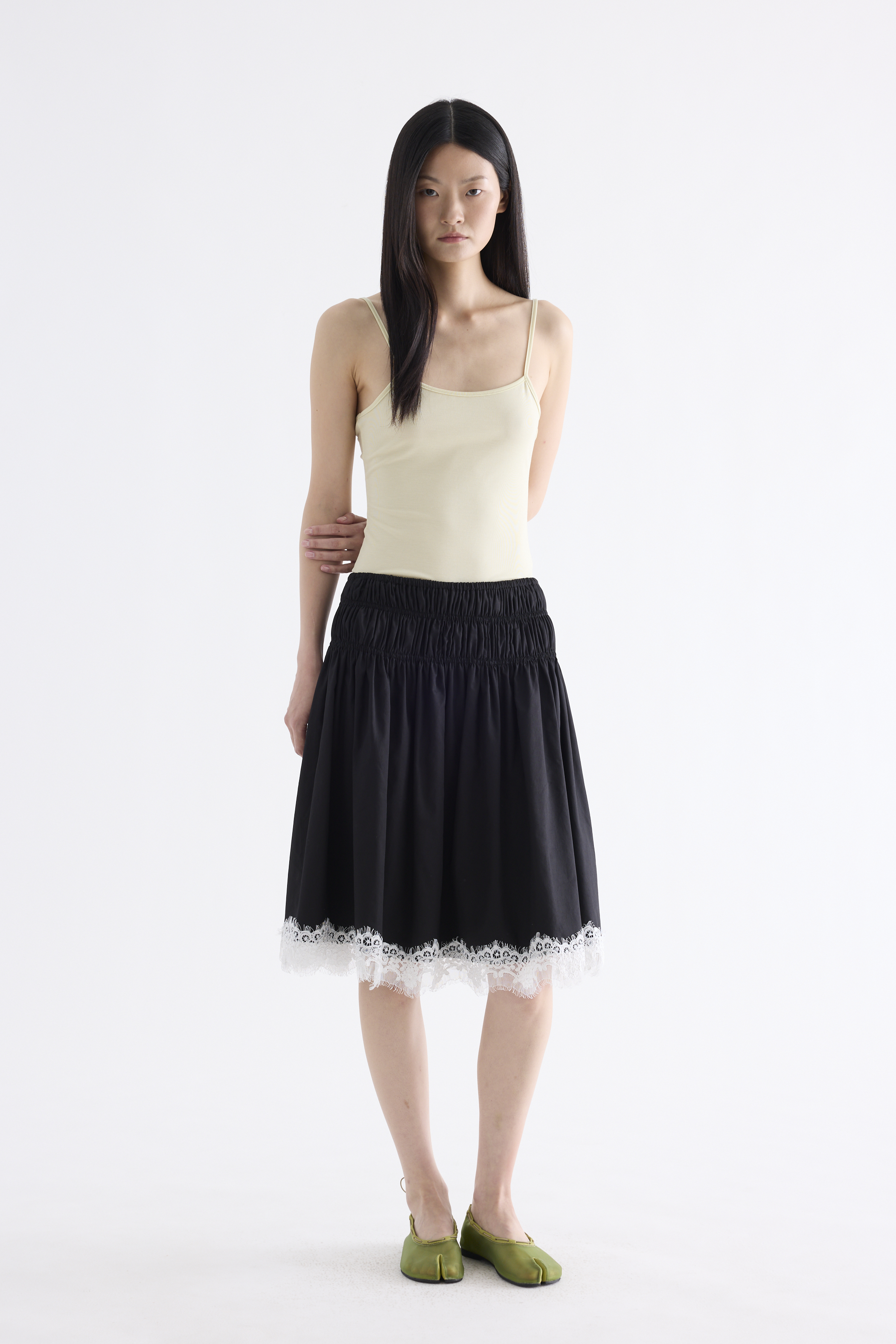 Bambi Shirred Lace-Trim Skirt