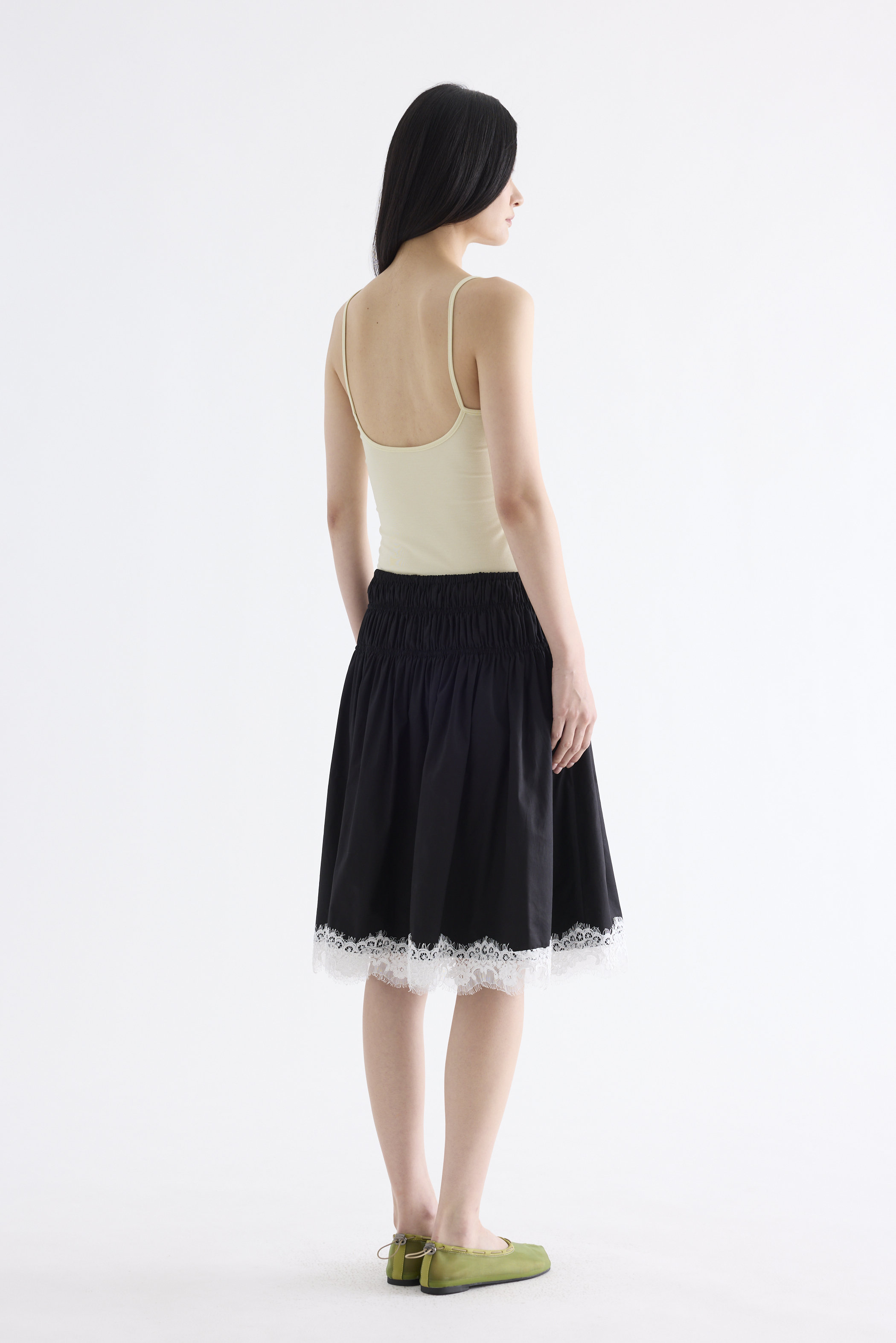 Bambi Shirred Lace-Trim Skirt