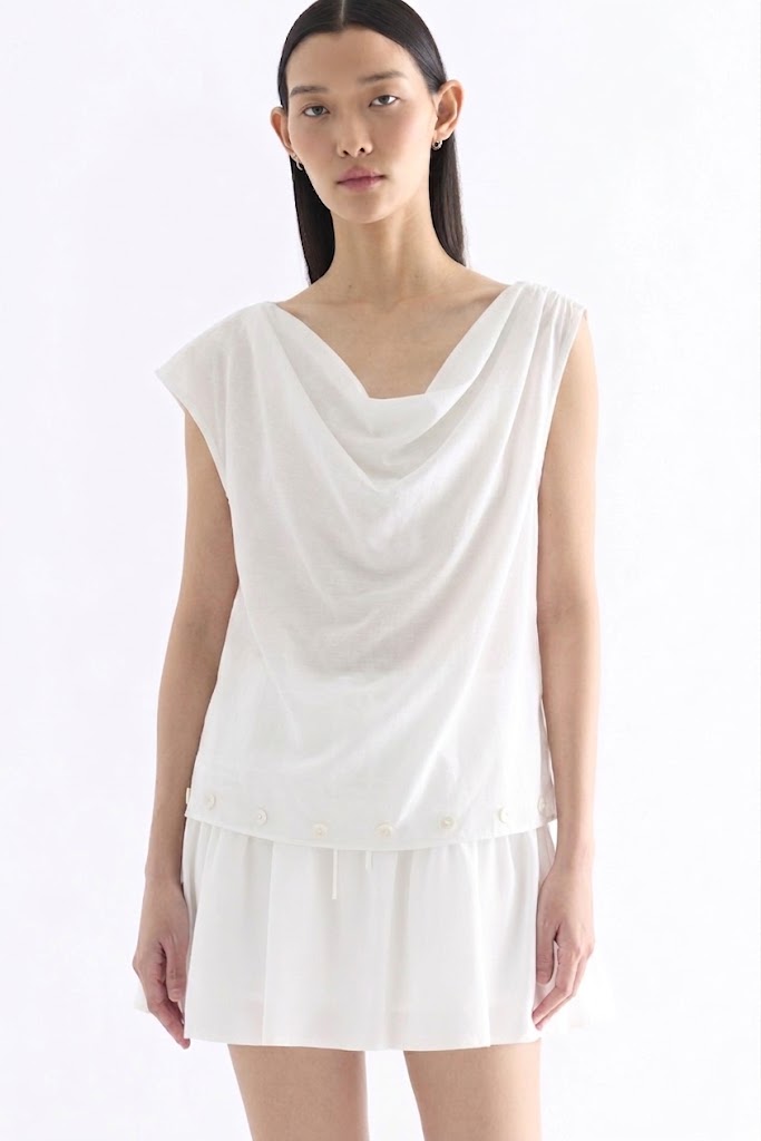 Gwen Buttoned Cowl-Neck Top