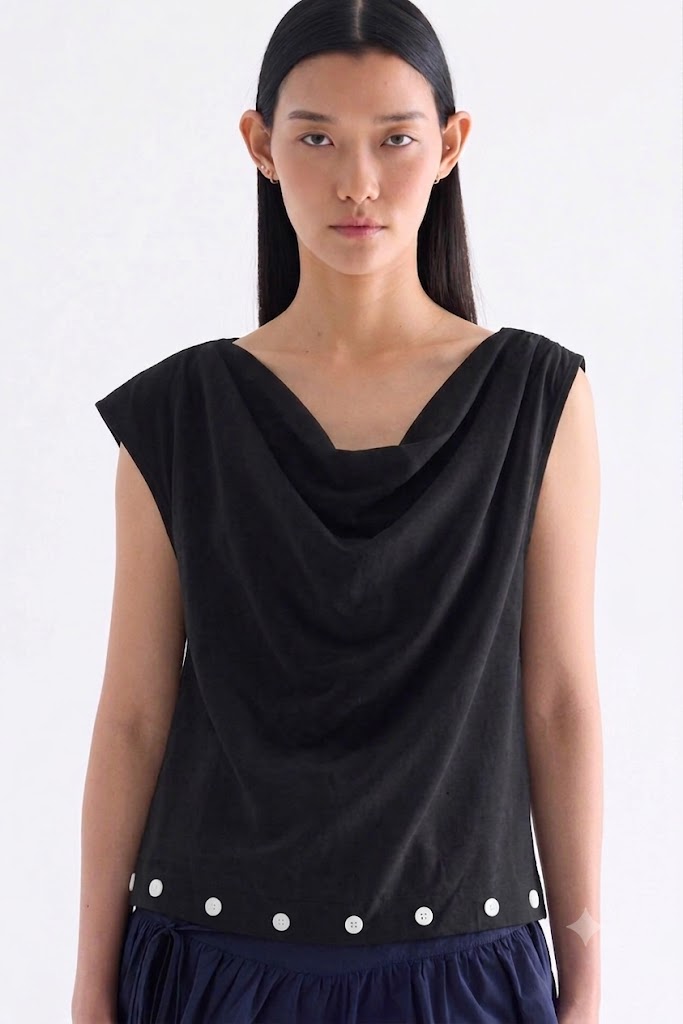 Gwen Buttoned Cowl-Neck Top