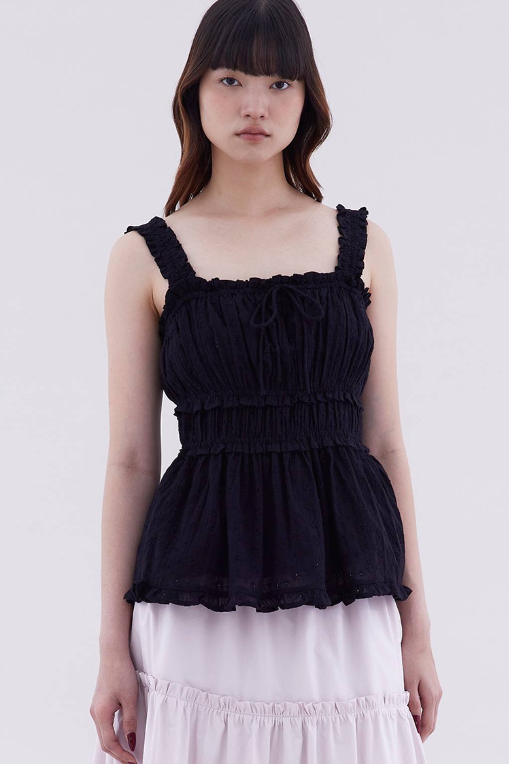 Varena Ruffle Trim Ruch Waist Top