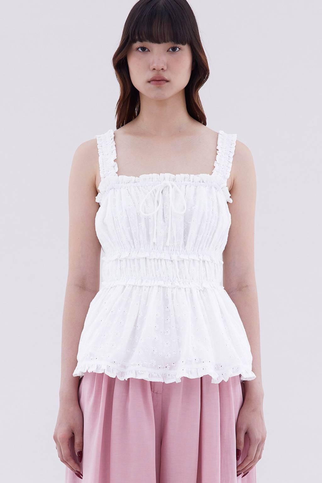 Varena Ruffle Trim Ruch Waist Top