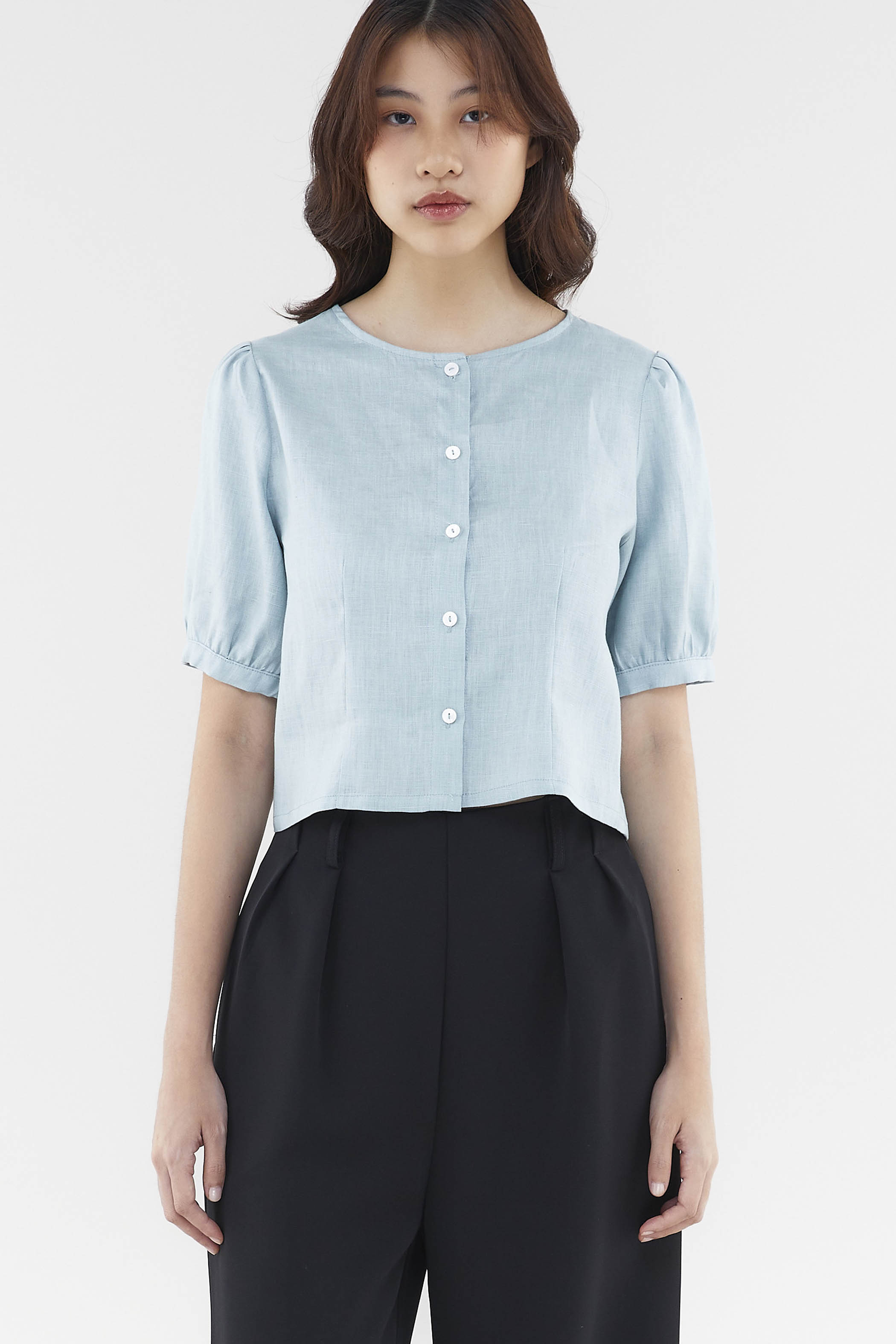 Kellia Linen Button-Down Top