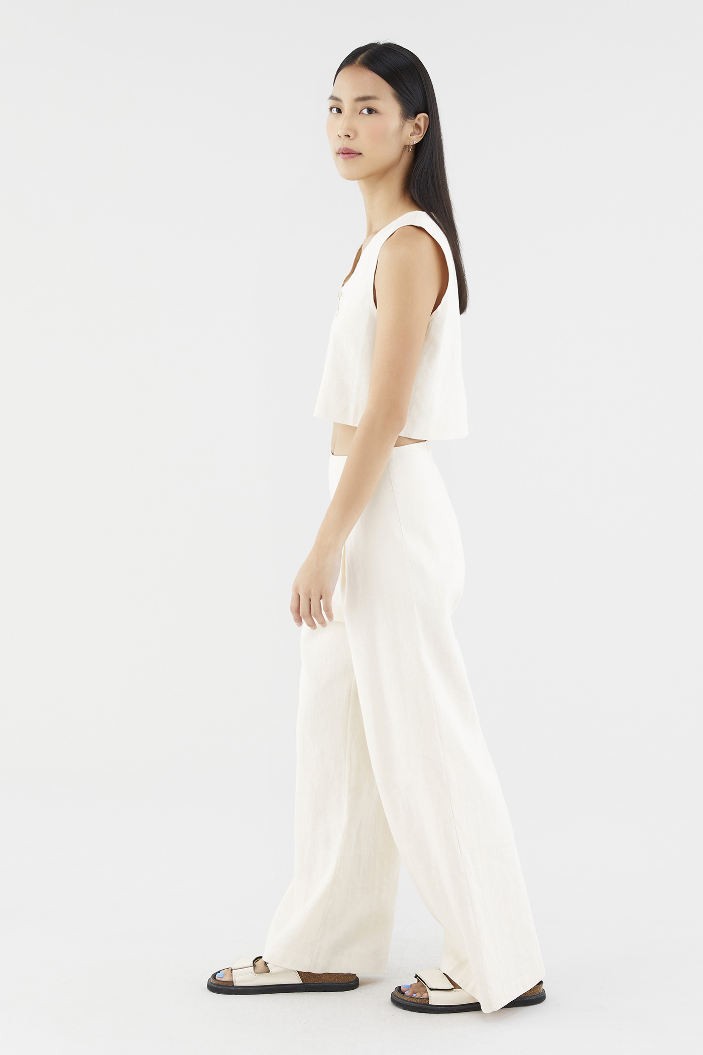 Mabel Linen Mid-Rise Wide Leg Pants