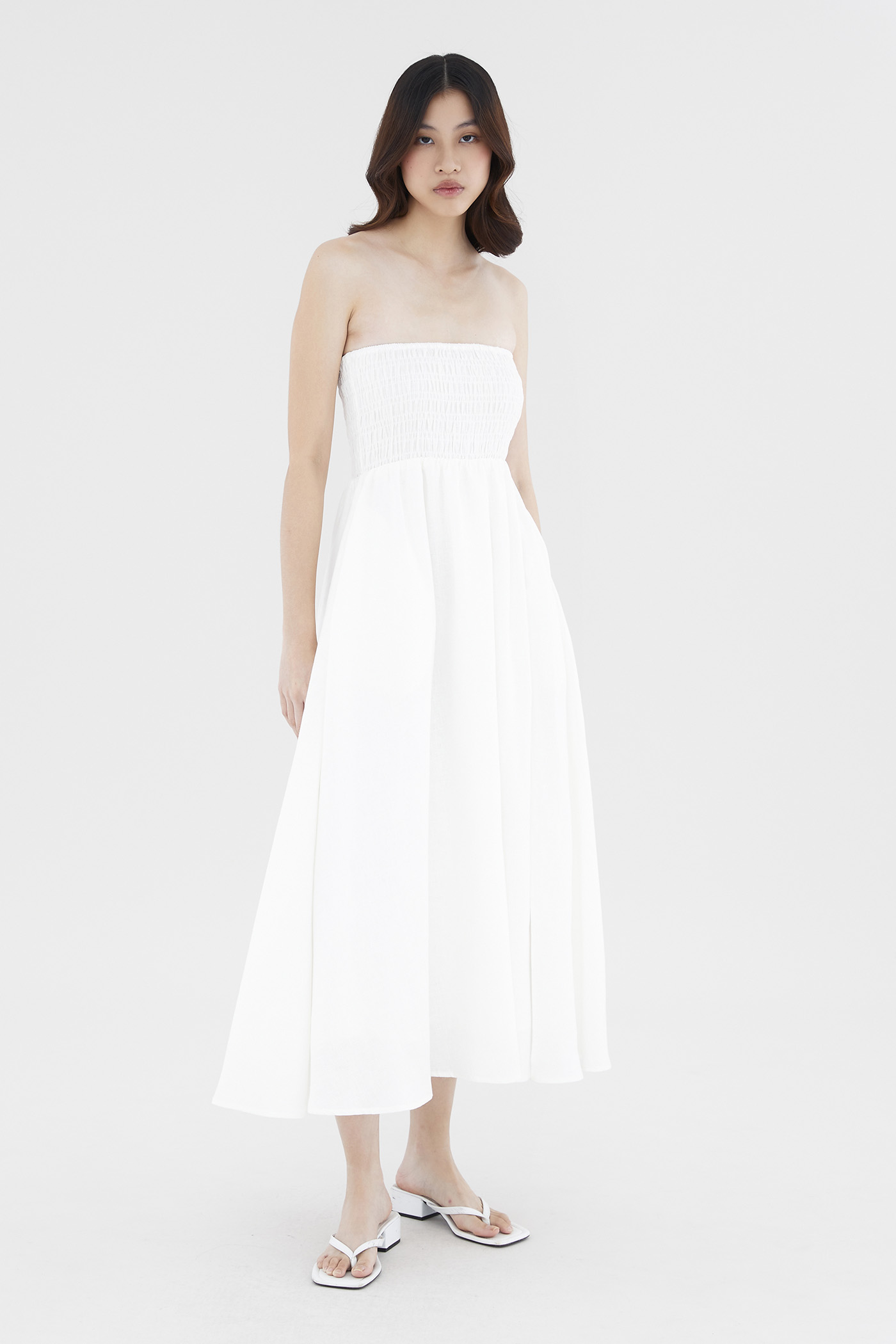 Rylene Linen Shirred Tube Dress