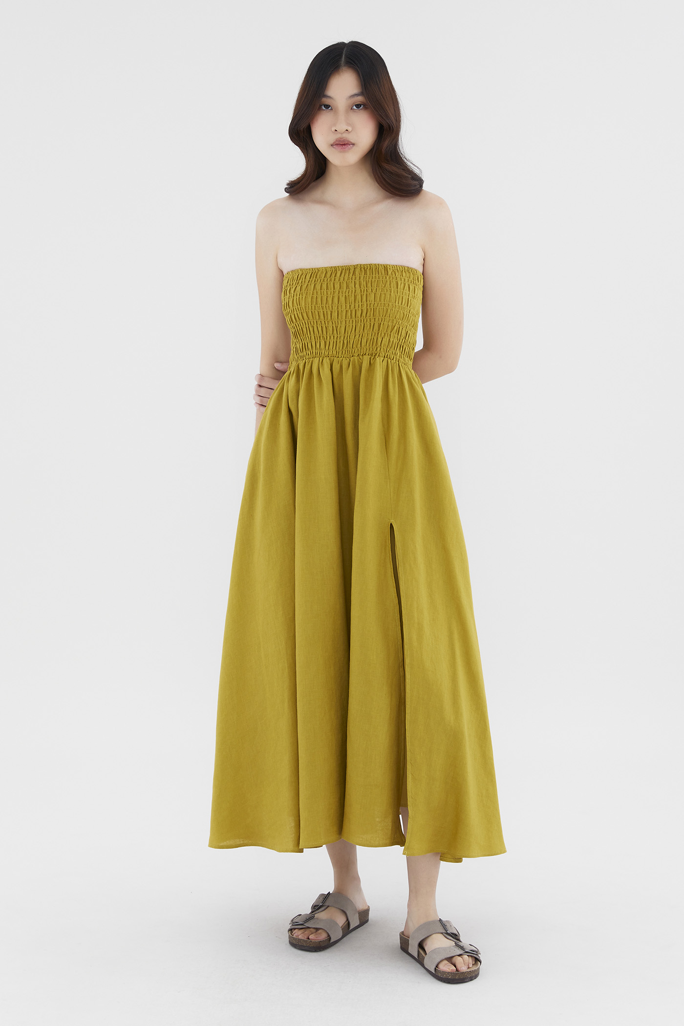 Rylene Linen Shirred Tube Dress