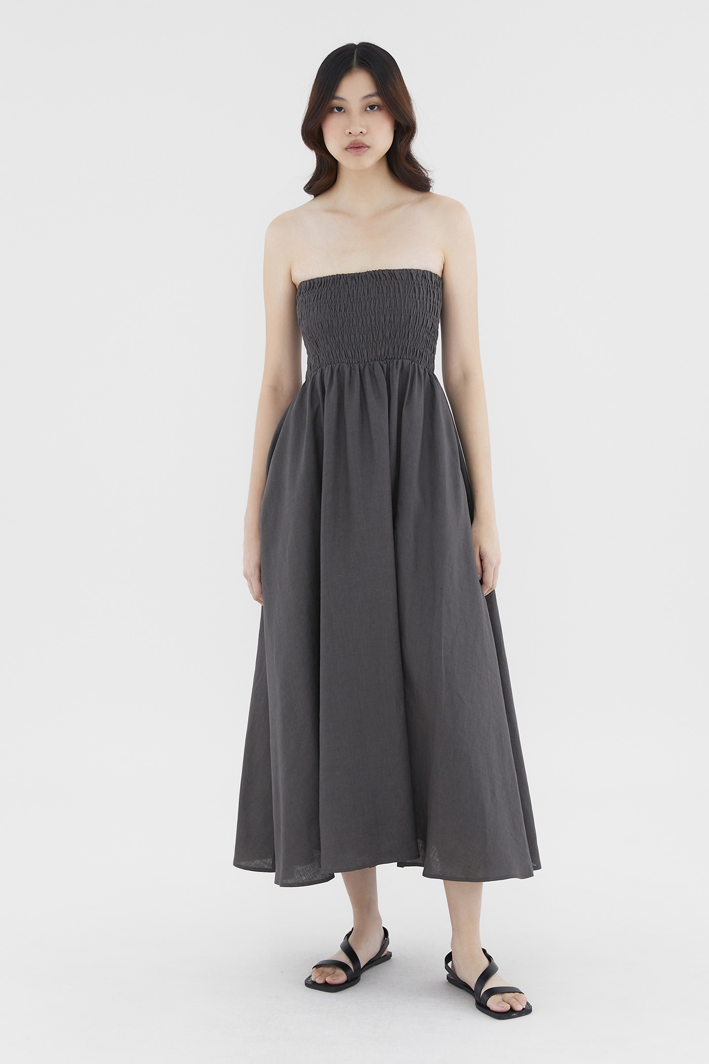 Rylene Linen Shirred Tube Dress