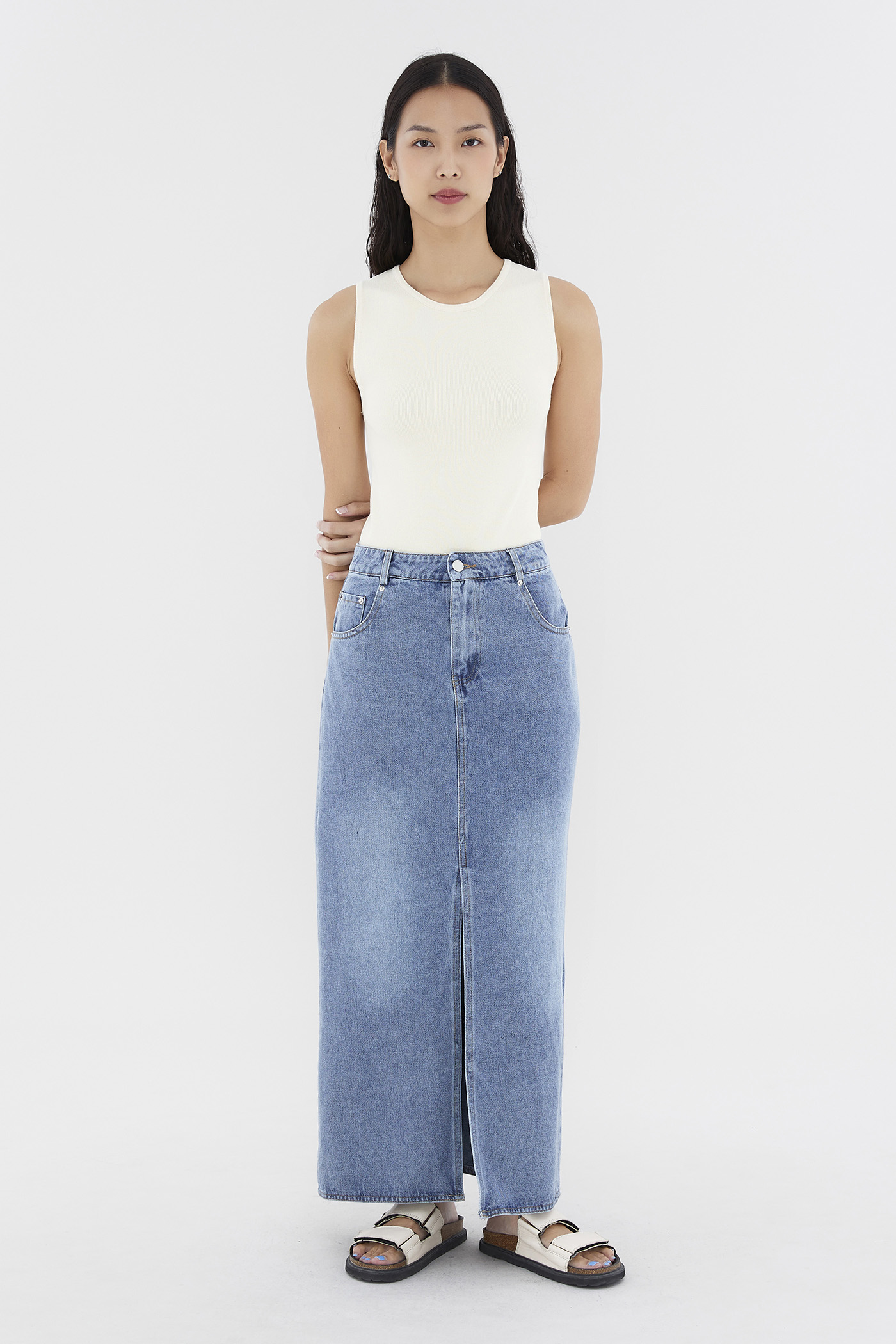 Noulette Denim Front Slit Skirt