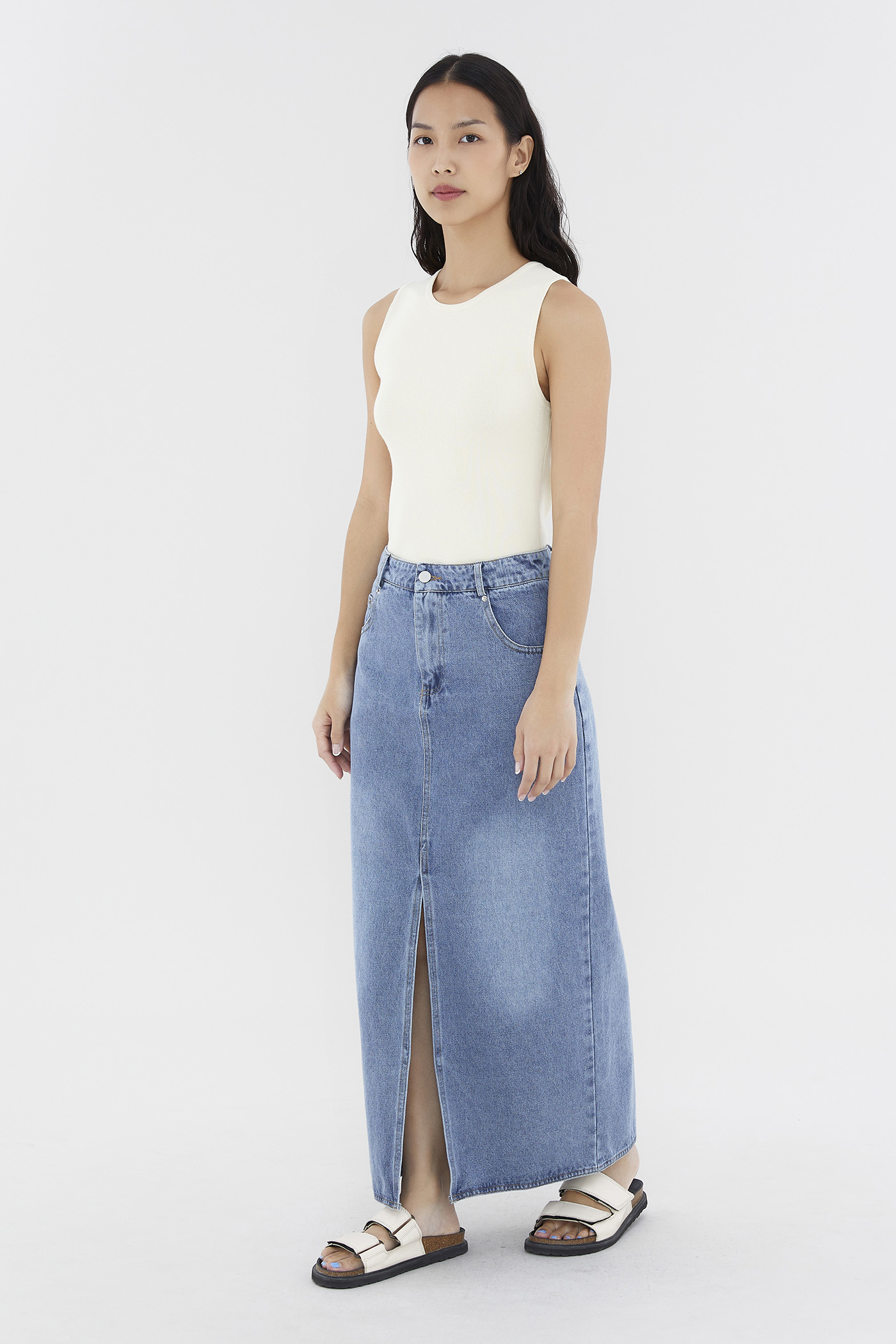 Noulette Denim Front Slit Skirt