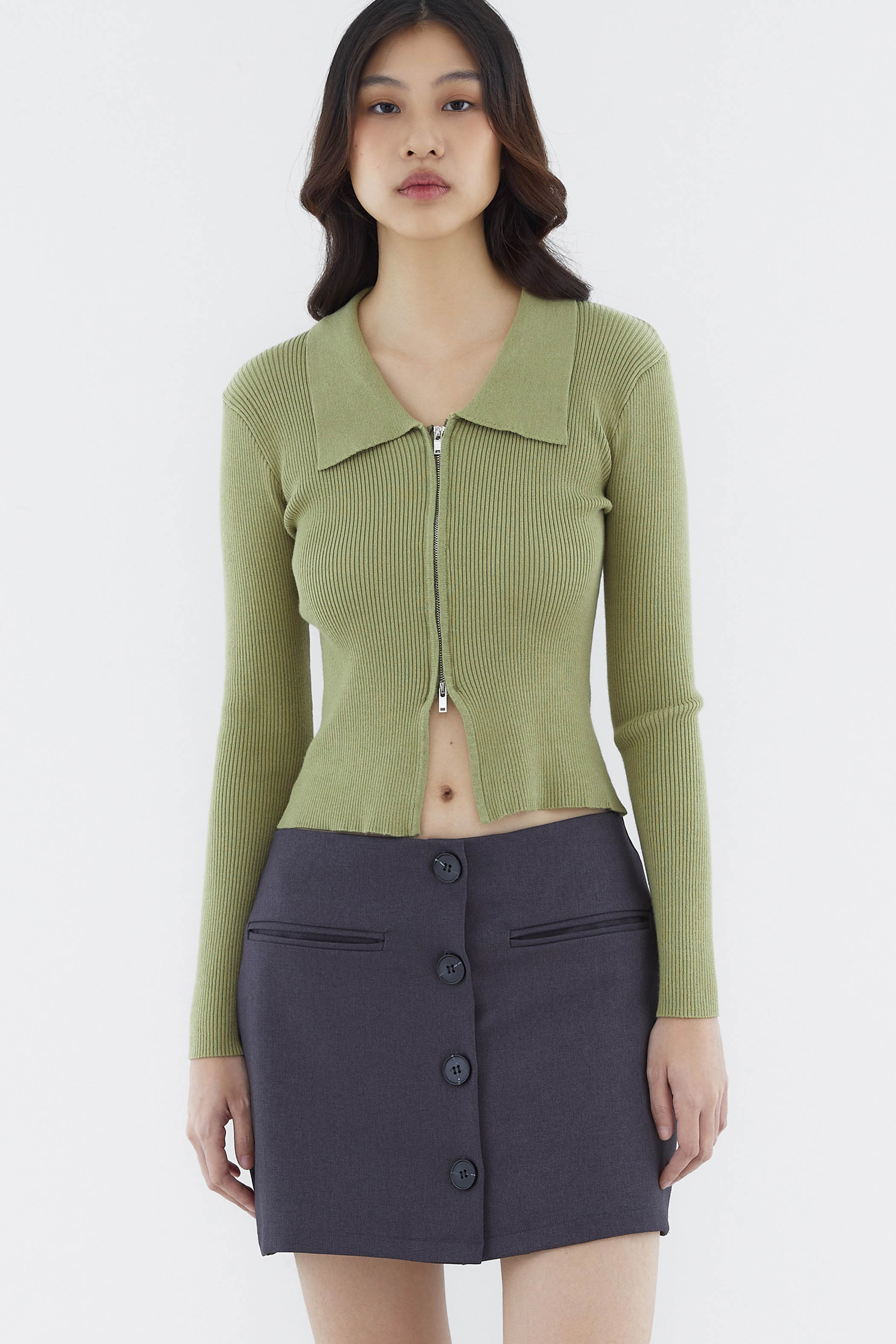 Venanda Two-Way Zip Knit Top