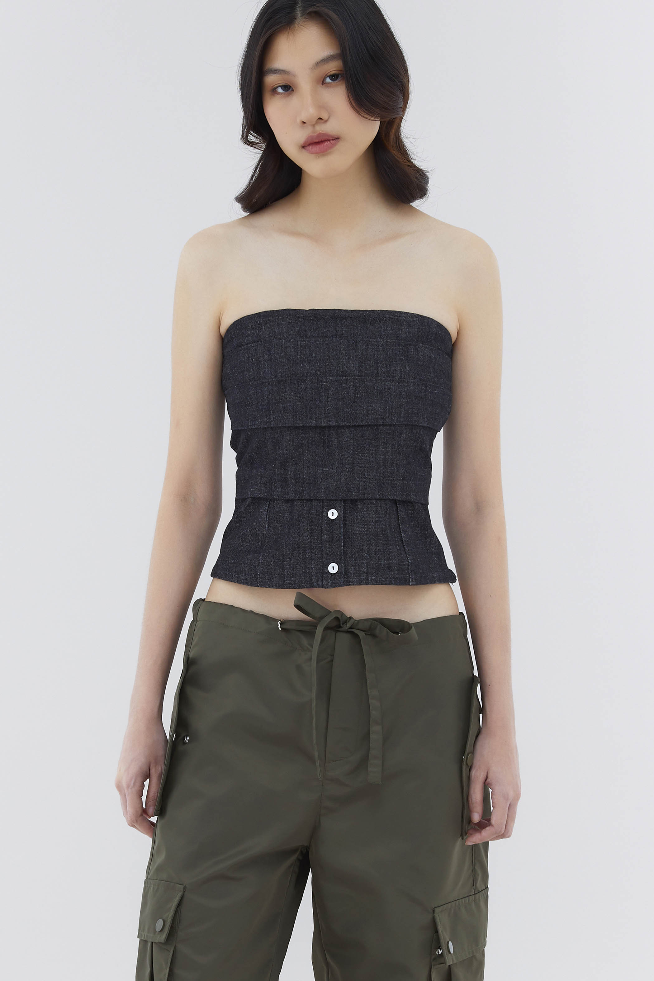 Valentia Denim Pleated Tube Top