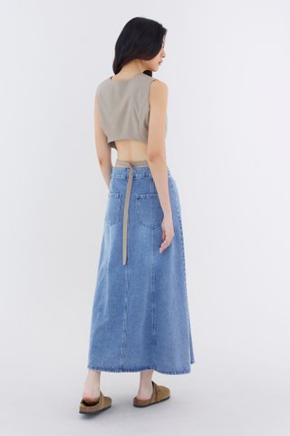 Hayleigh Mid-Rise Denim Flare Skirt