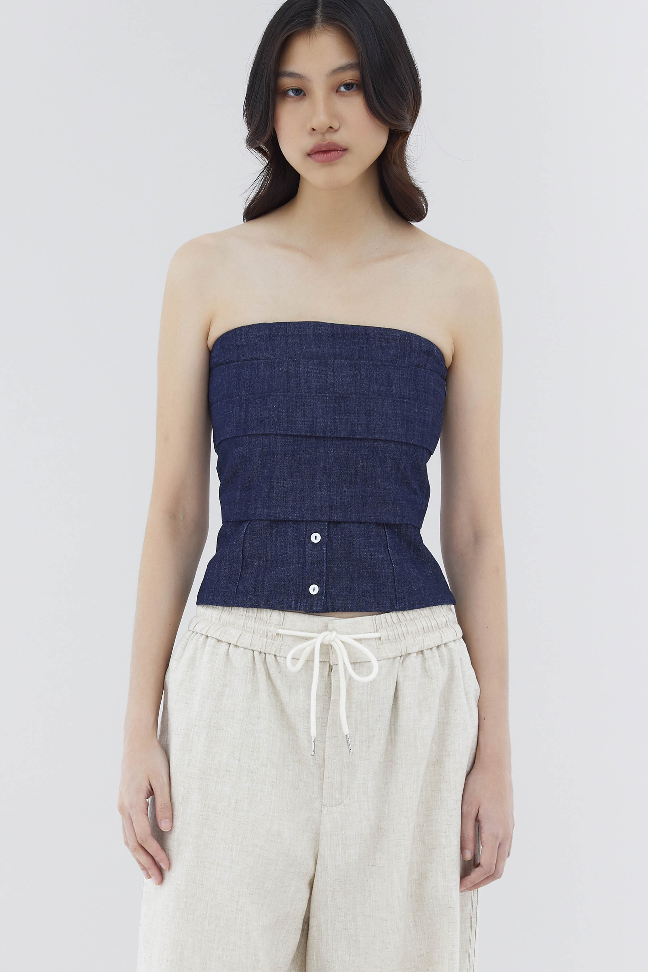 Valentia Denim Pleated Tube Top