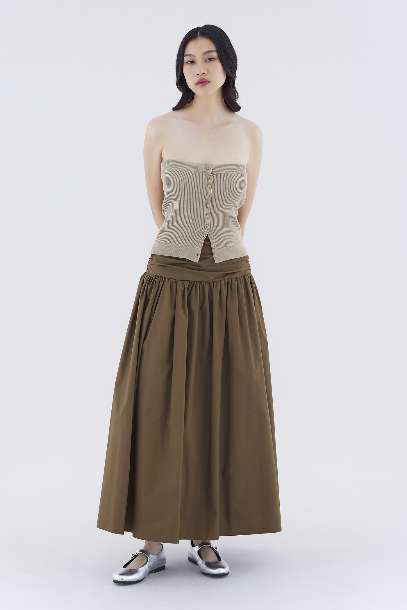 Hecver Ruched Waist Full Skirt