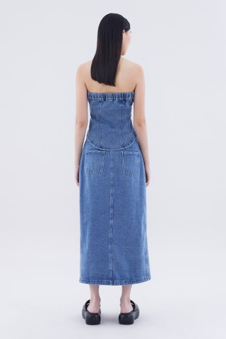 Paisie Button-Down Denim Tube Top