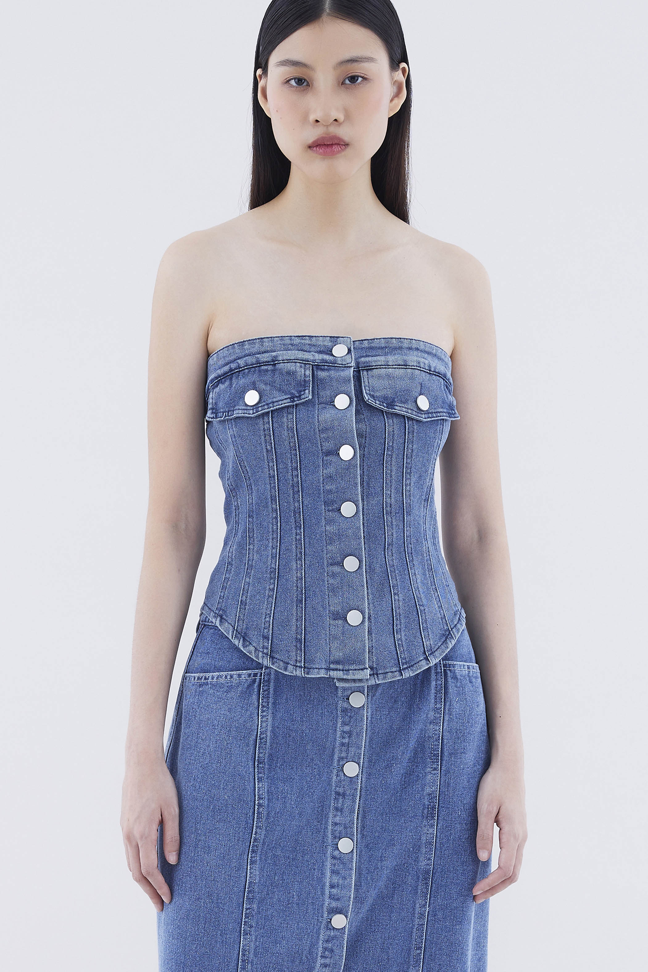 Paisie Button-Down Denim Tube Top