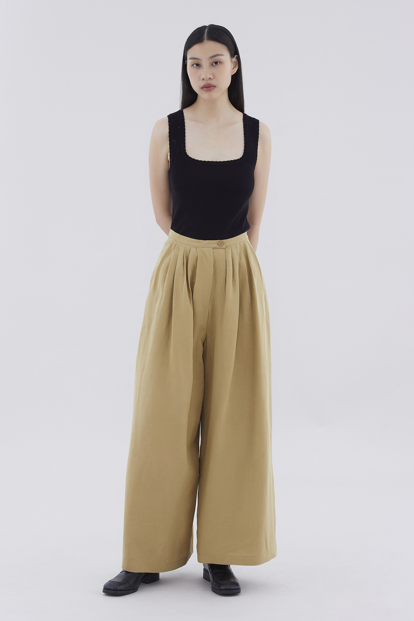 Jeno High-Rise Pleated Wide-Leg Pants