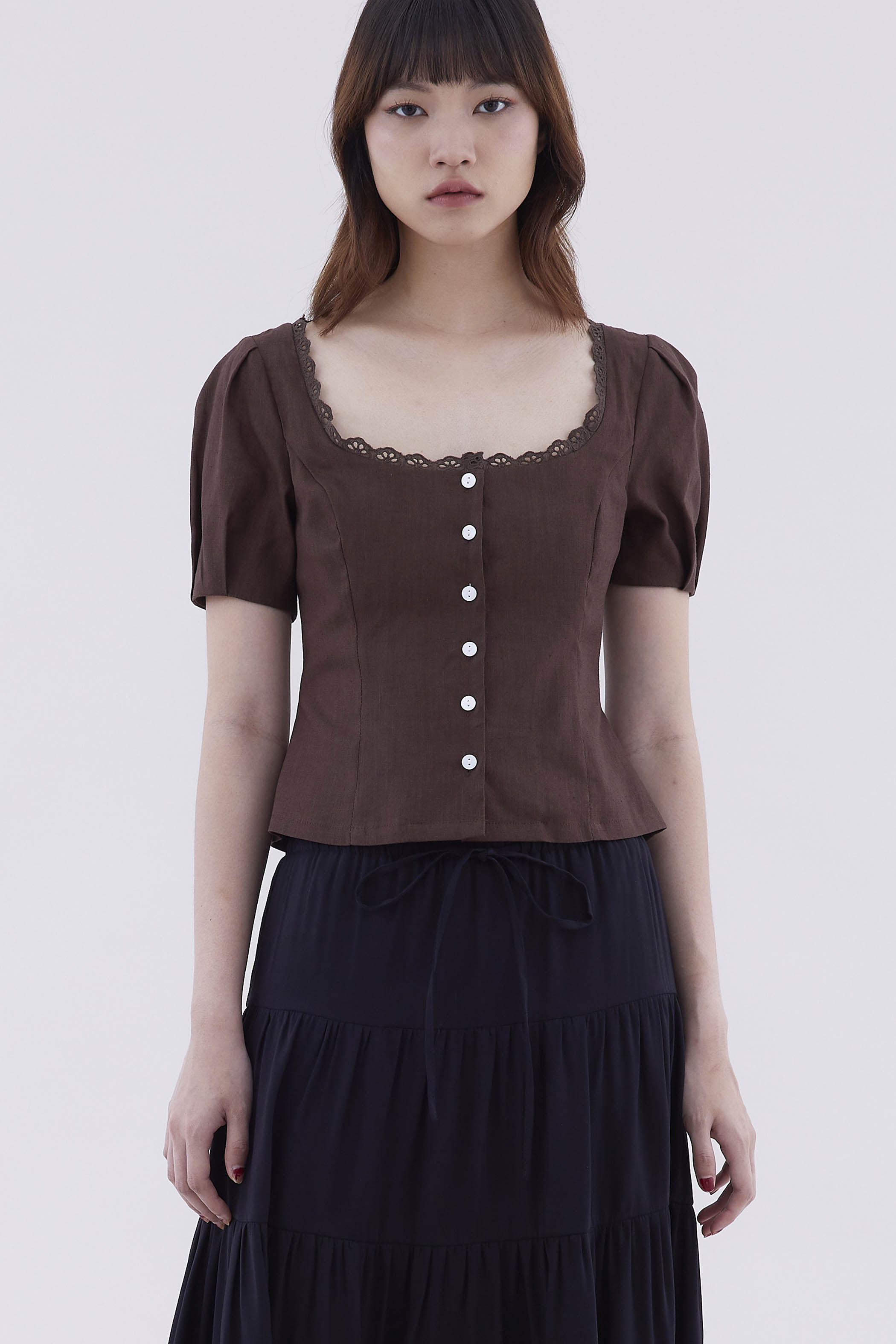 Tavea Lace Trim Button Front Blouse