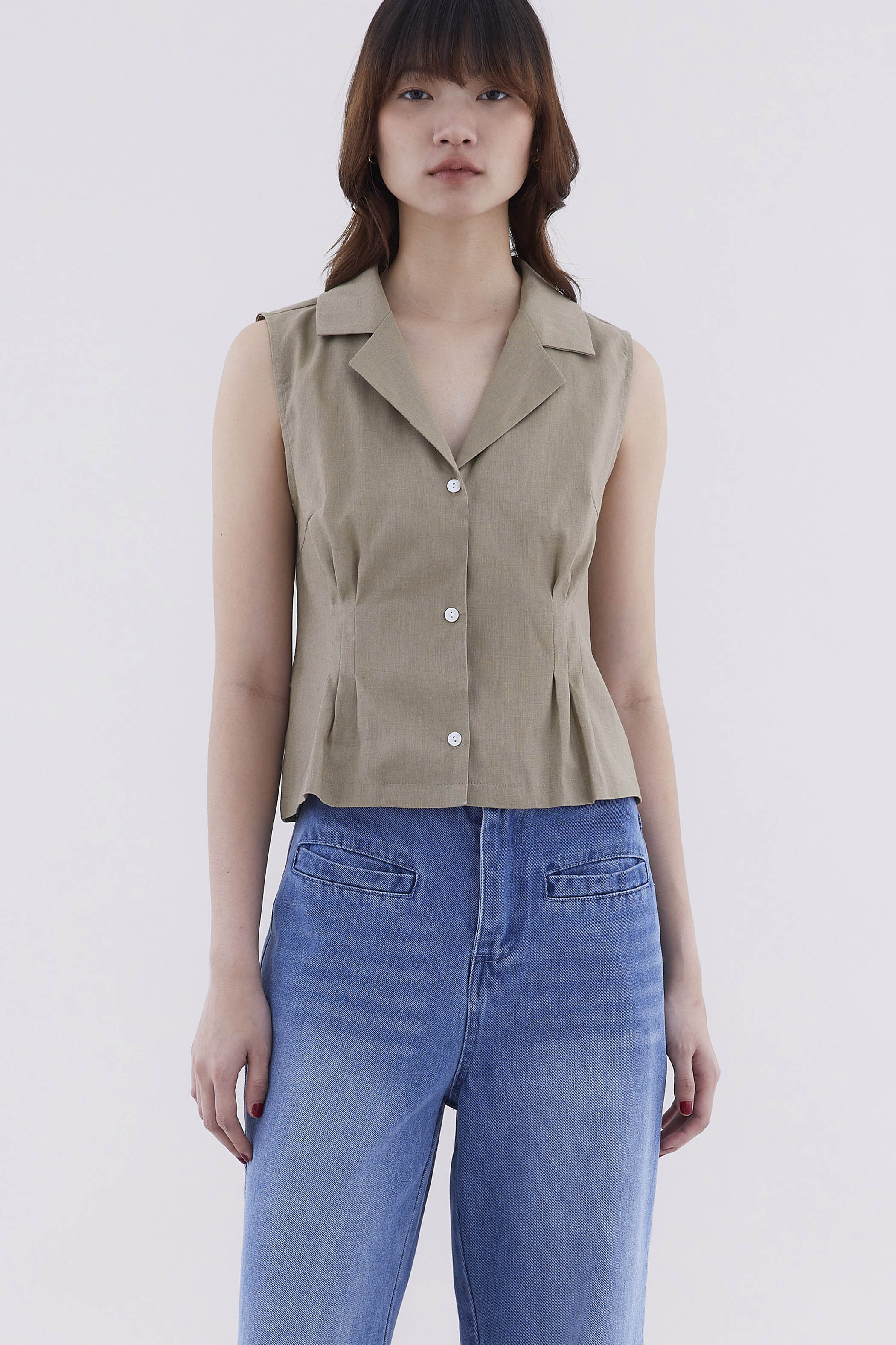 Corene Fluted Sleeveless Shirt