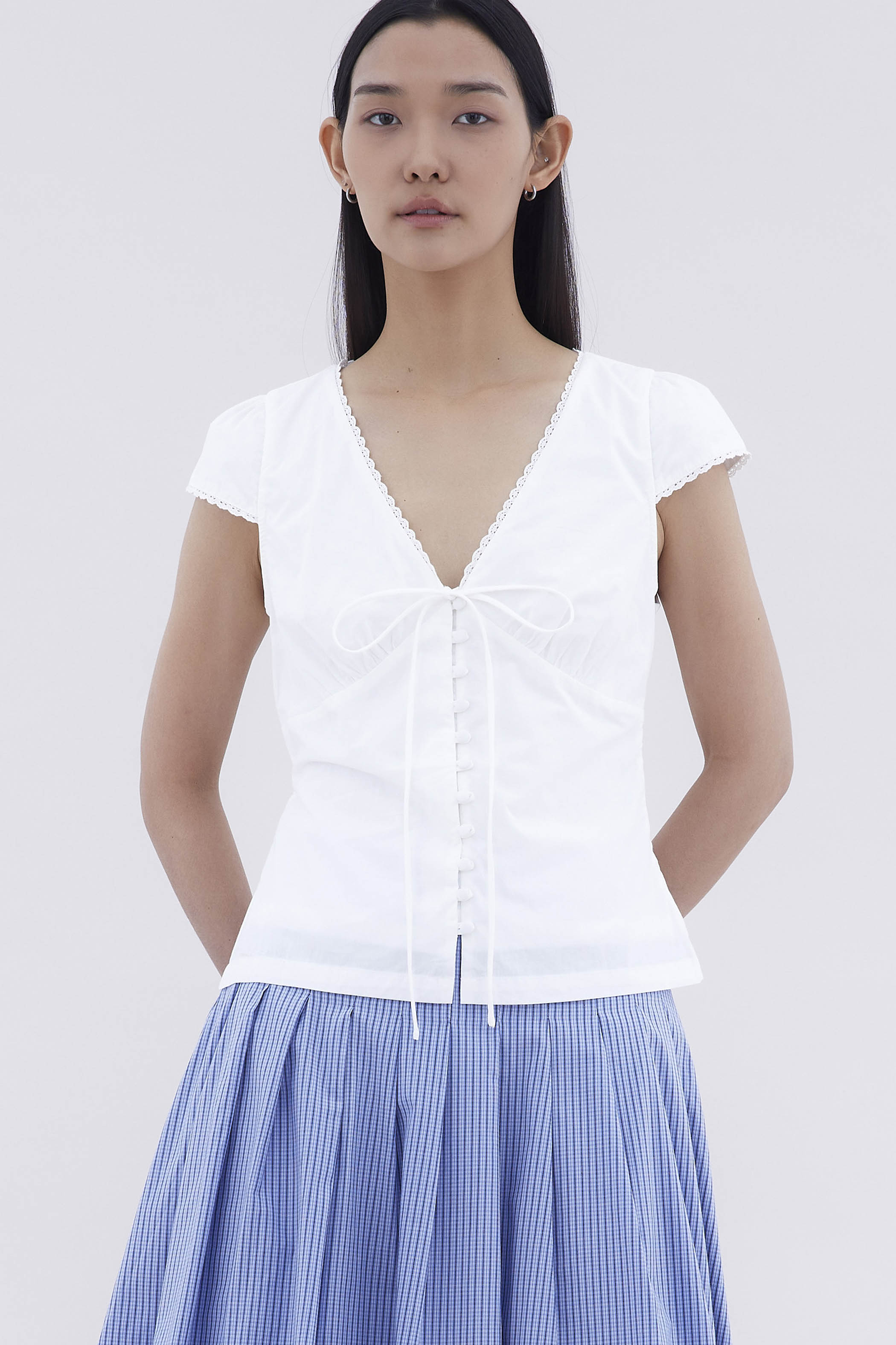 Mariette Lace Trim Fitted Blouse